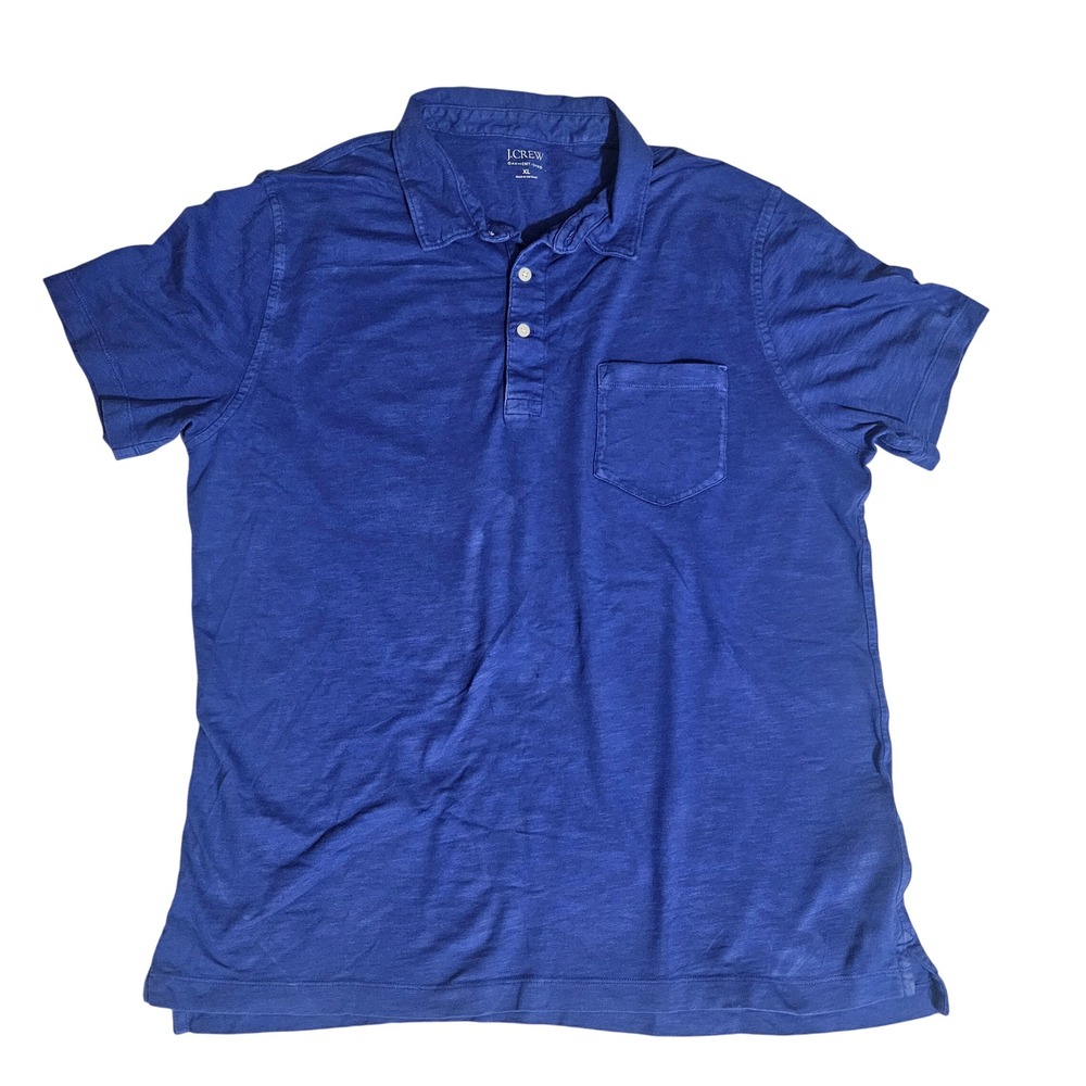 J.Crew Mens XL Blue Garment Dyed Slub Cotton Pocket Polo Shirt Short Sleeve